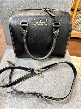 kate spade Alyssa Black Satchel vintage find polka dot interior